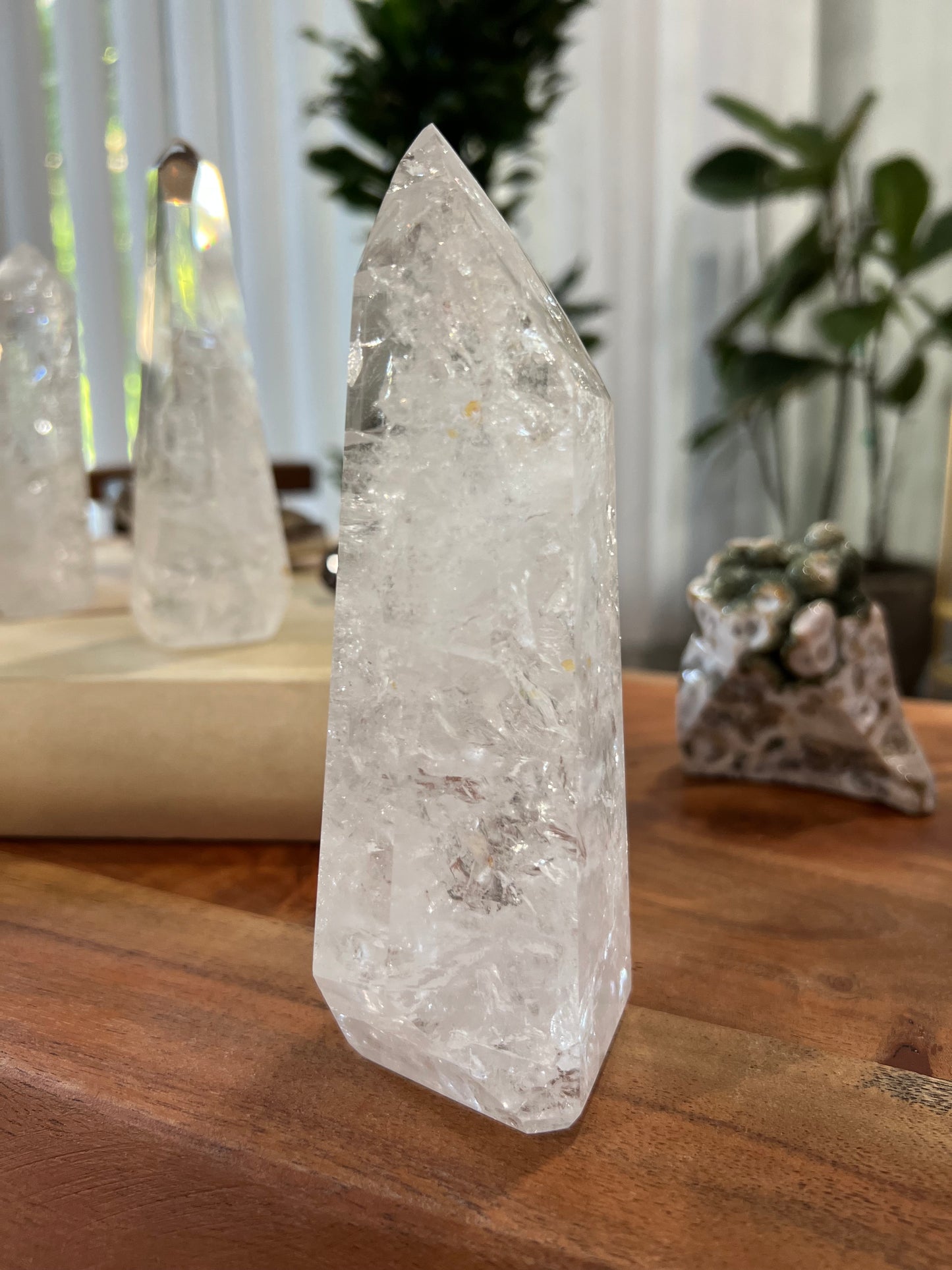 Clear Quartz Tower w rainbows