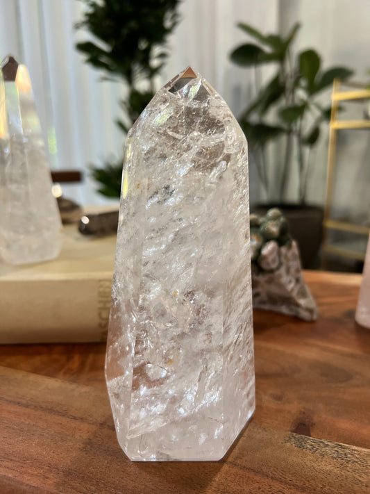 Clear Quartz Tower w rainbows